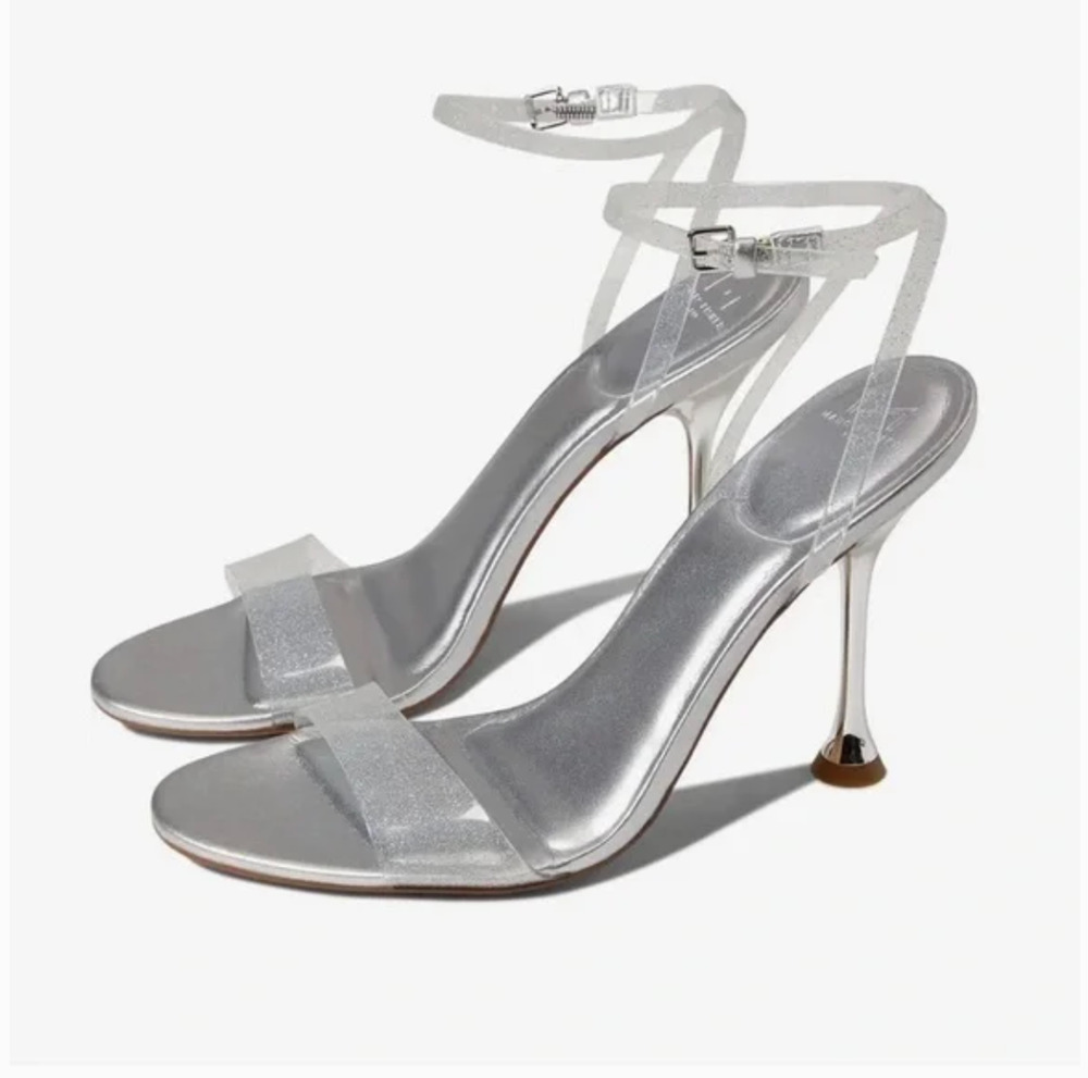 NWOT Marc Fisher LTD Calisty Strappy Heel Sandals 7 Silver Glitter Sparkle Jelly